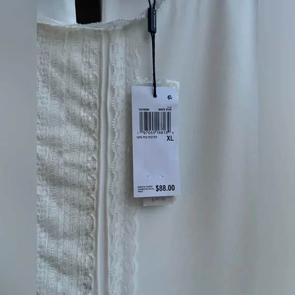 🆕 ✨ Tahari White Long Sleeve Blouse XL Feminine Lace Trim Elegant Scoop Neck Top - Picture 11 of 13